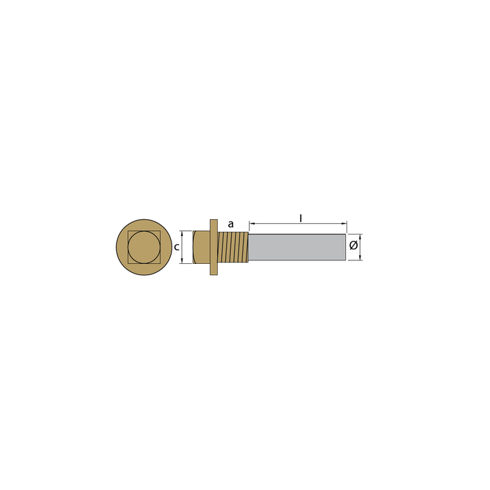 Zinkanod Volvo Penta, typ pencil anode Ø26 - L 40 - with brass plug th. 1'' GAS (bspp), VP 823661