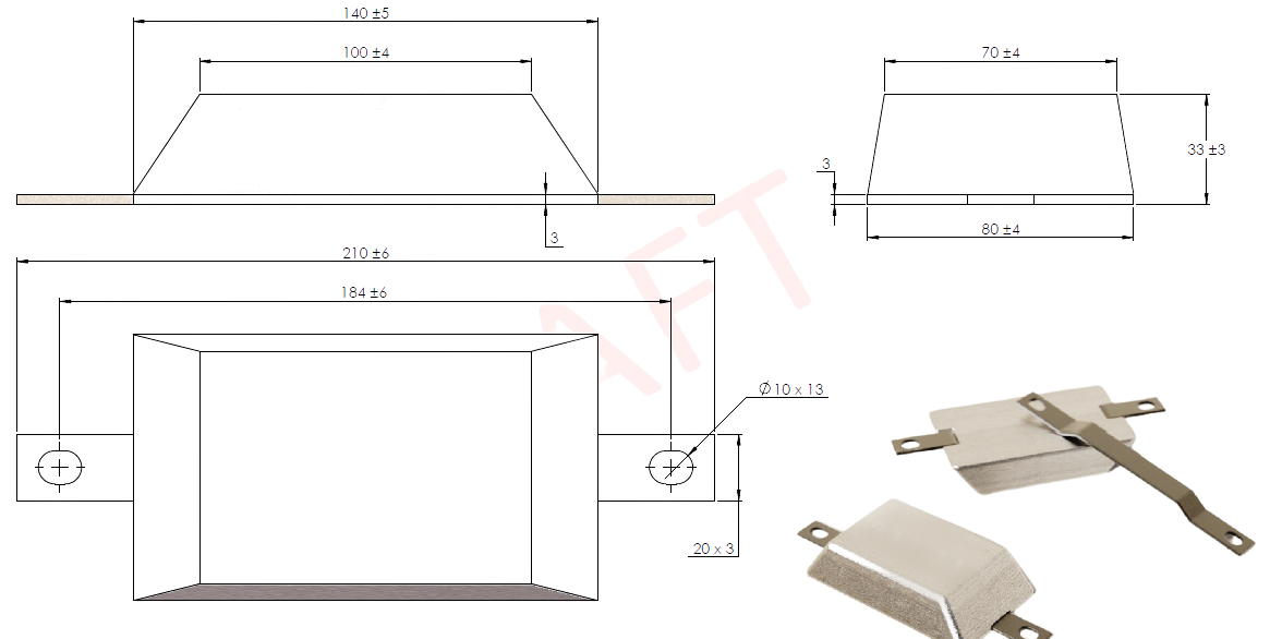 Aluminiumanod (AL-arm) 800g 135x80*30mm (210mm)