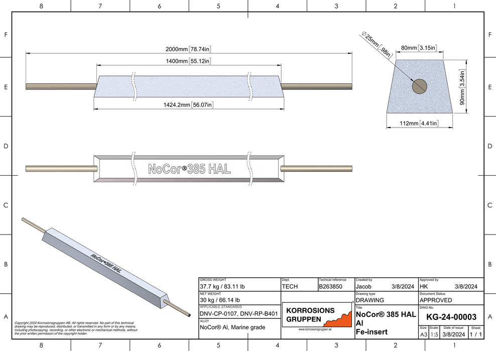 Aluminiumanod TYP 385HAL, 30kg netto, B263850