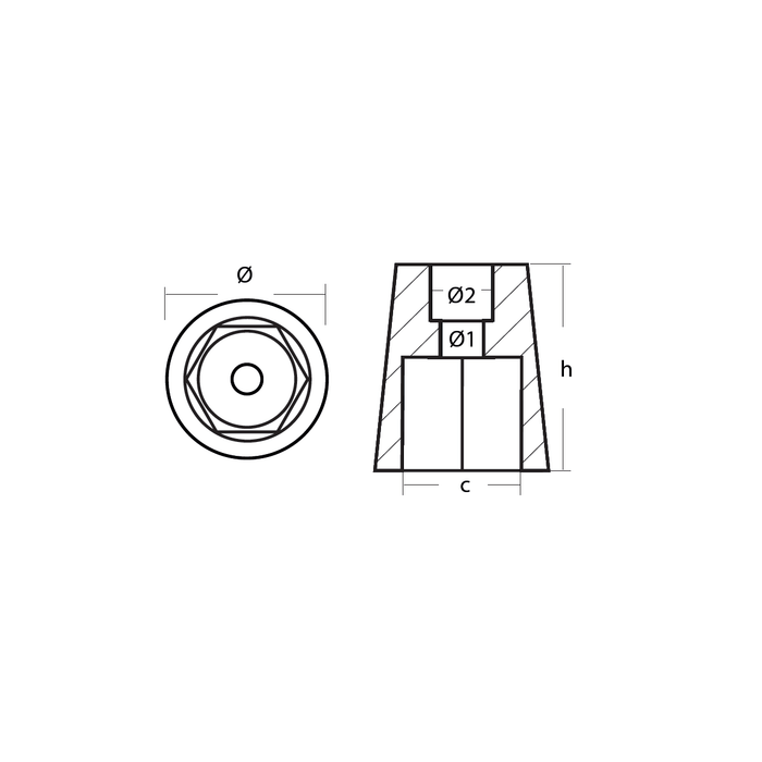 Zinkanod  propeller, hexagonal, 45mm/1,77in axel, R800404E