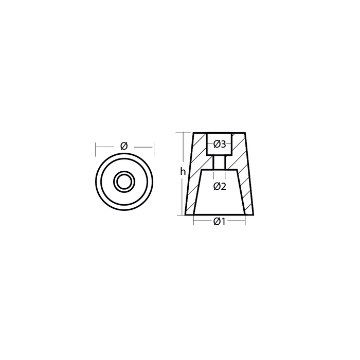 Zinkanod  propeller, konisk, 45mm/1,77in axel, R800404