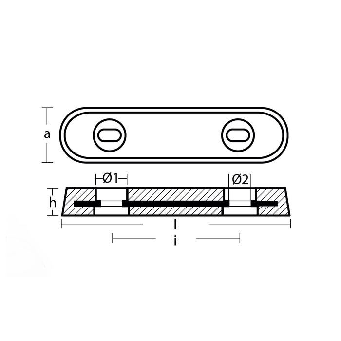Aluminiumanod VETUS 25, 247×63×30mm, hålavstånd 140mm – T00221AL