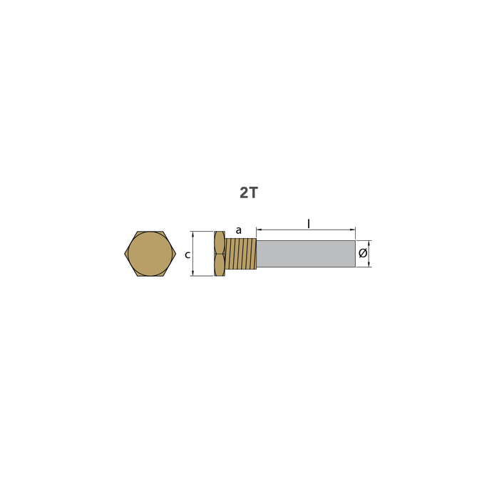 Cummins pencil anod Ø 16 L.50 Komplett, med mässingsplugg th.1/2''GAS conico