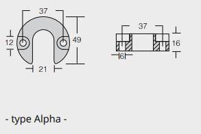 Ritning på Zinkanod Mercury/Mercruiser typ Alpha, motoranod, M806189 / 806189Q1, 0.113KG/0.25LB, R800817, Ovanifrån - Anodefactory