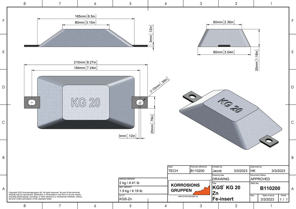 Zinc anode TYPE 20 - 6.5*3.5*1.2