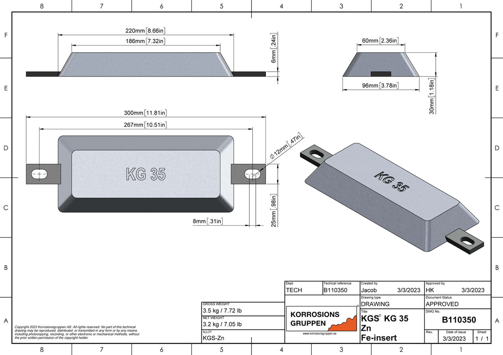 Zinkanod TYP 35 - 220*96*30, B110350