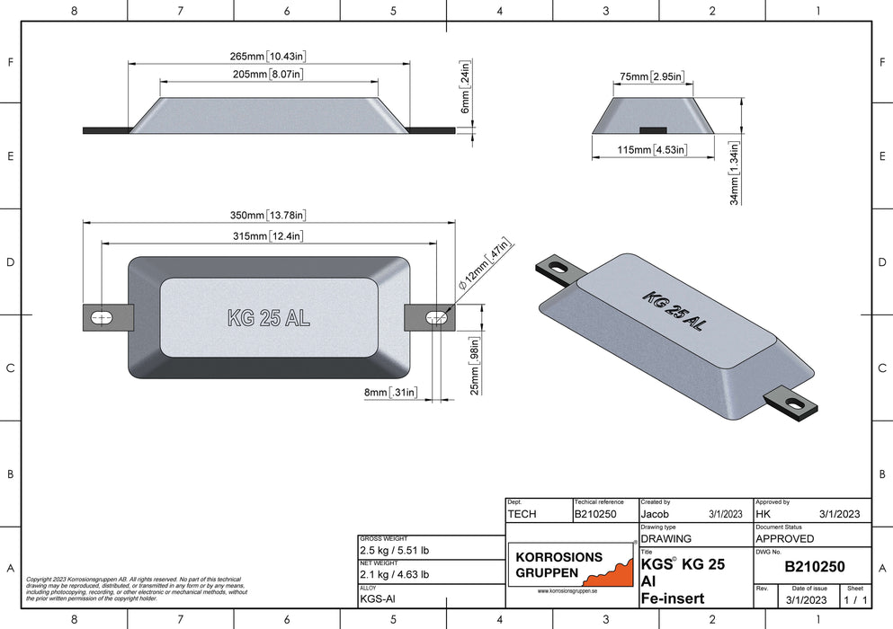 Aluminum anode type 25 - 10.4 * 4.52 * 1.33inch