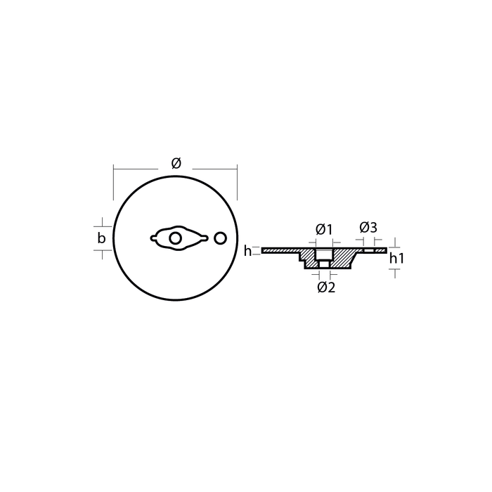 Ritning på Zinkanod Mercury/Mercruiser typ trim tab, motoranod, M76214T1, 0.316KG//0,70LB, R800826 - AnodeFactory