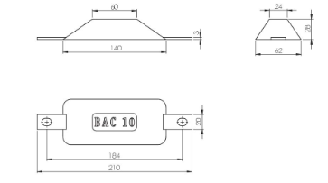 Ritning på Zinkanod TYP 10 AL - 140*62*28, B110105- AnodeFactory